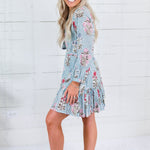 Maggie Oaks Ashley Smokey Blue Stripe Mini Dress