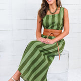 Maggie Oaks Campbell Green Striped Maxi Dress
