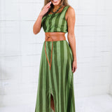Maggie Oaks Campbell Green Striped Maxi Dress
