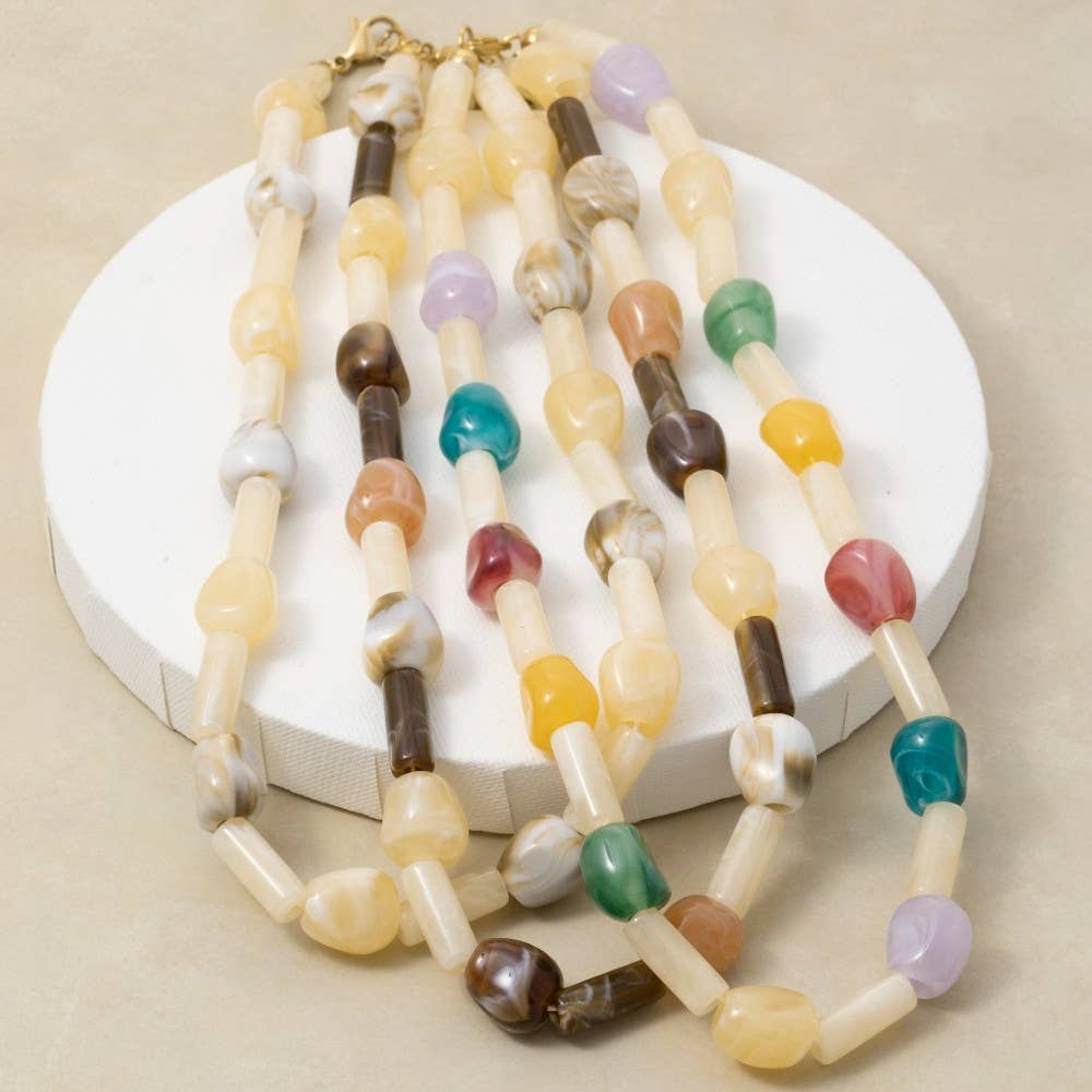 Marble Resin Cylinders + Beads Necklace - A3 Accessories - Jewelry - Clover + Bee