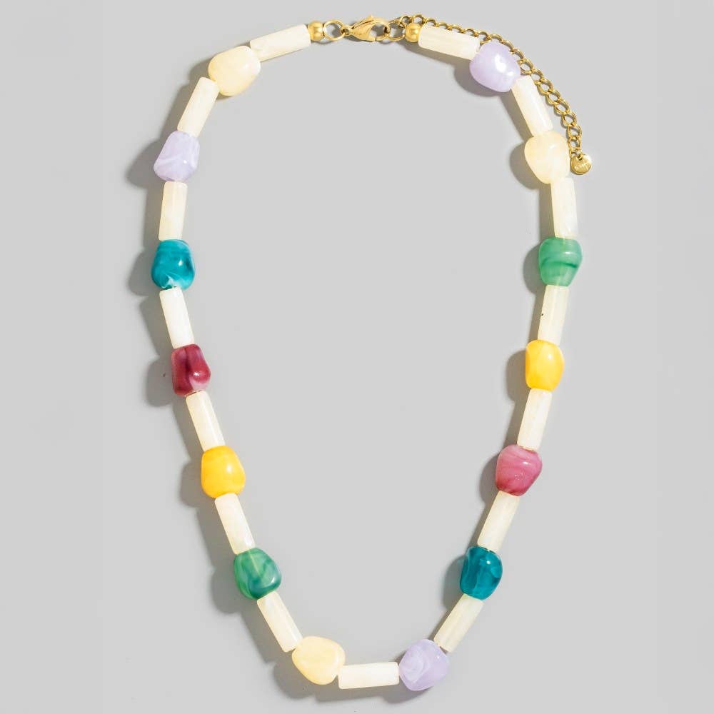 Marble Resin Cylinders + Beads Necklace - A3 Accessories - Jewelry - Clover + Bee