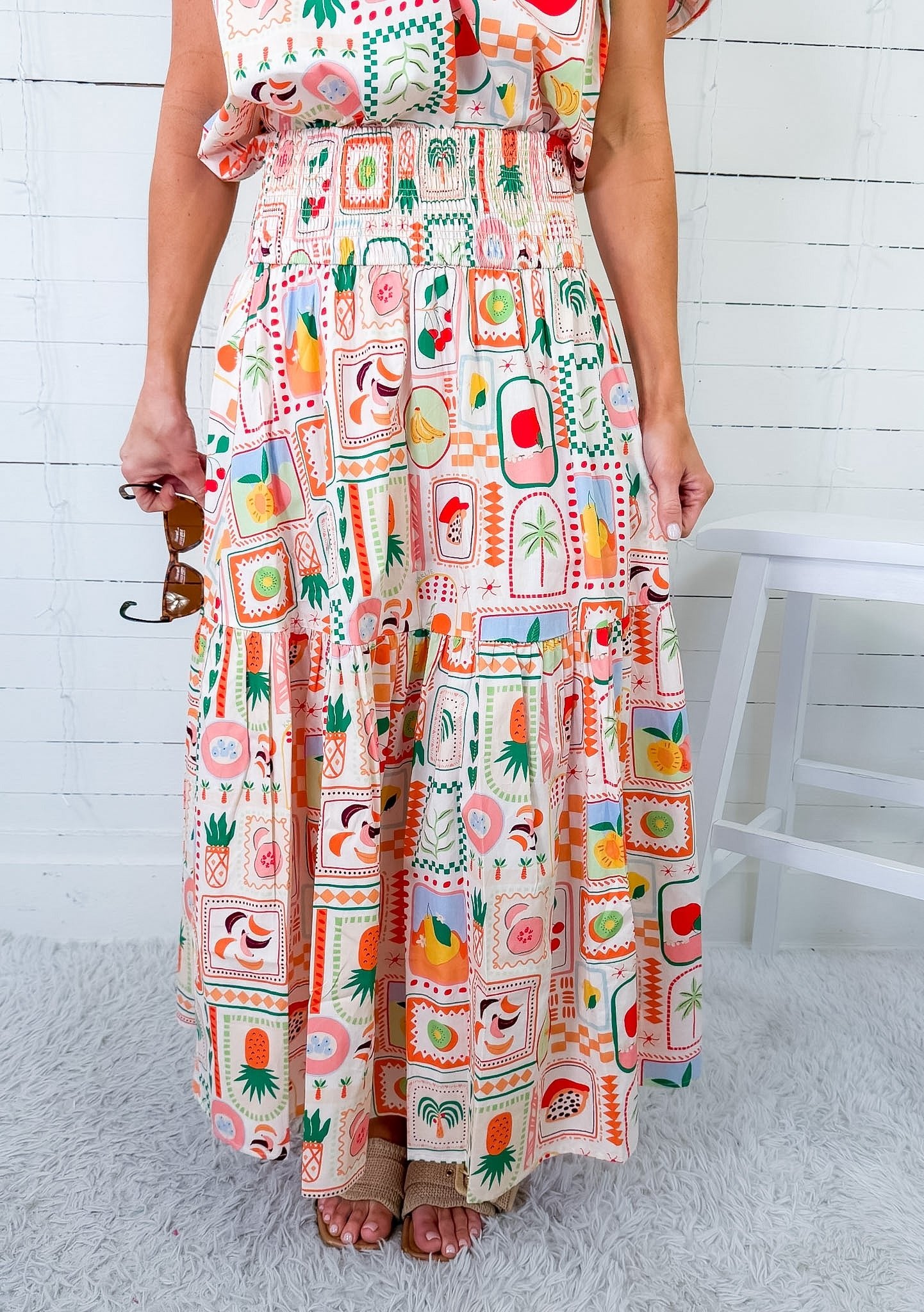 Marco Fruit Basket Smock Waist Maxi Skirt Karlie