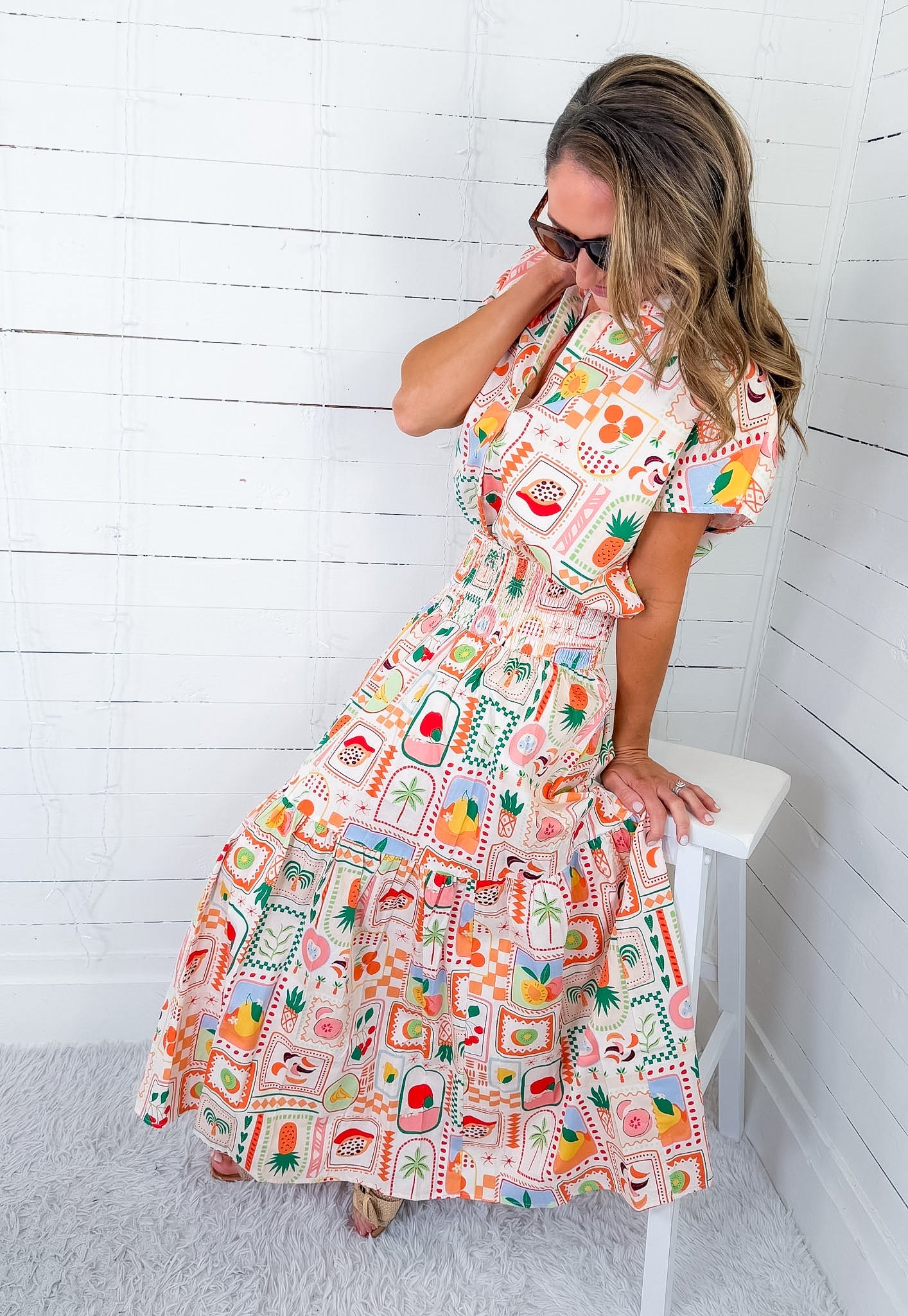 Marco Fruit Basket Smock Waist Maxi Skirt Karlie