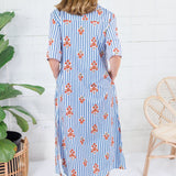 Marina Blue Stripe + Bouquet Maxi Dress Karlie