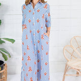 Marina Blue Stripe + Bouquet Maxi Dress Karlie
