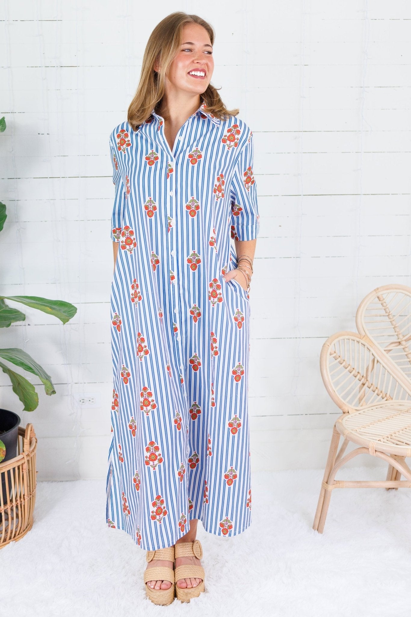 Marina Blue Stripe + Bouquet Maxi Dress Karlie