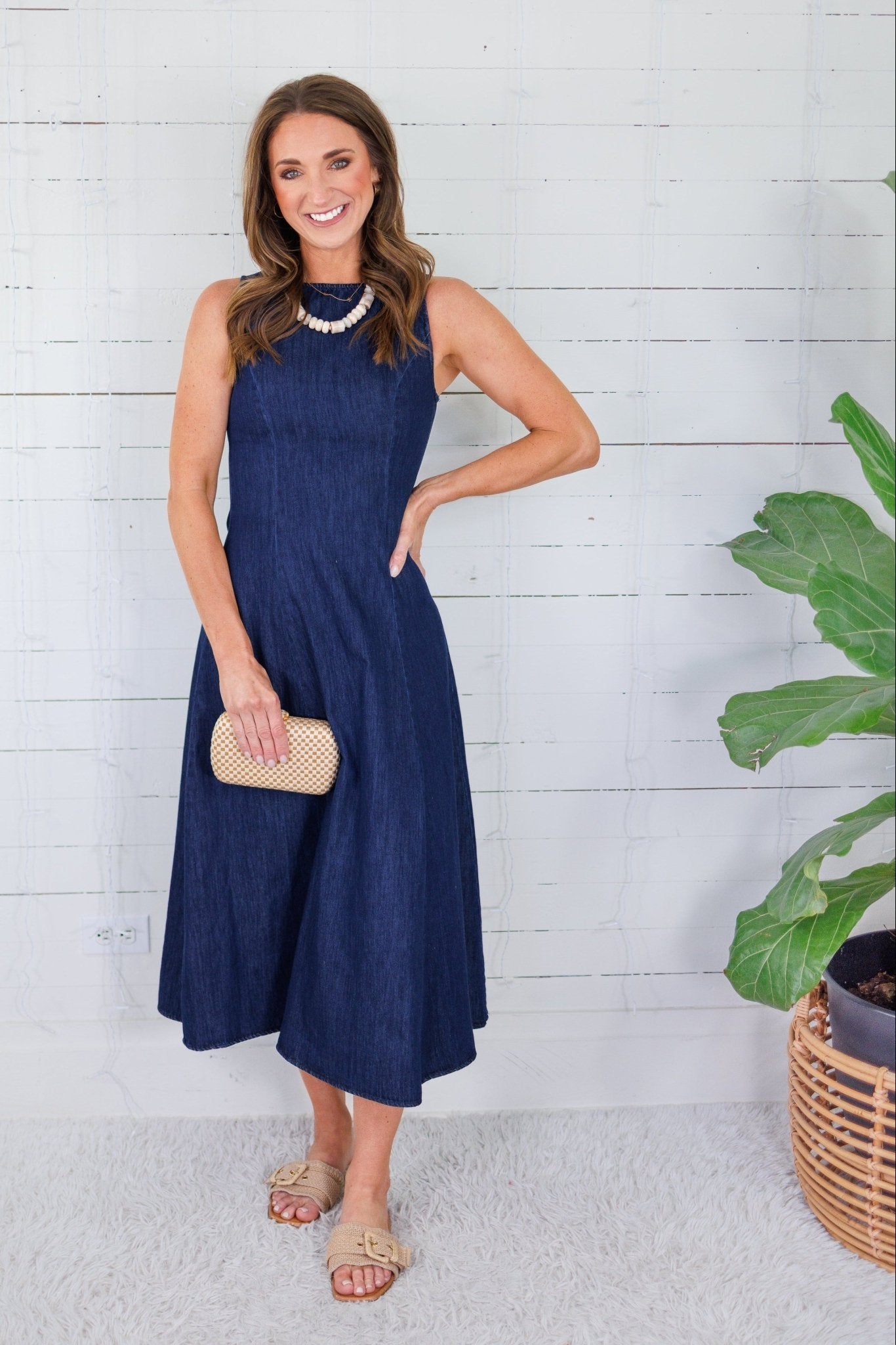 Marissa Dark Denim Sleeveless Midi Dress Klesis