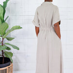 Marla Natural Linen Nipped Waist Shirt Dress THML