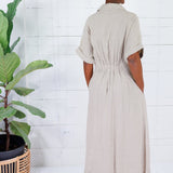 Marla Natural Linen Nipped Waist Shirt Dress THML