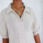 Marla Natural Linen Nipped Waist Shirt Dress THML