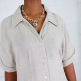 Marla Natural Linen Nipped Waist Shirt Dress THML