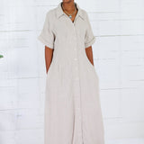 Marla Natural Linen Nipped Waist Shirt Dress THML