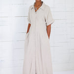 Marla Natural Linen Nipped Waist Shirt Dress THML