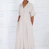 Marla Natural Linen Nipped Waist Shirt Dress THML