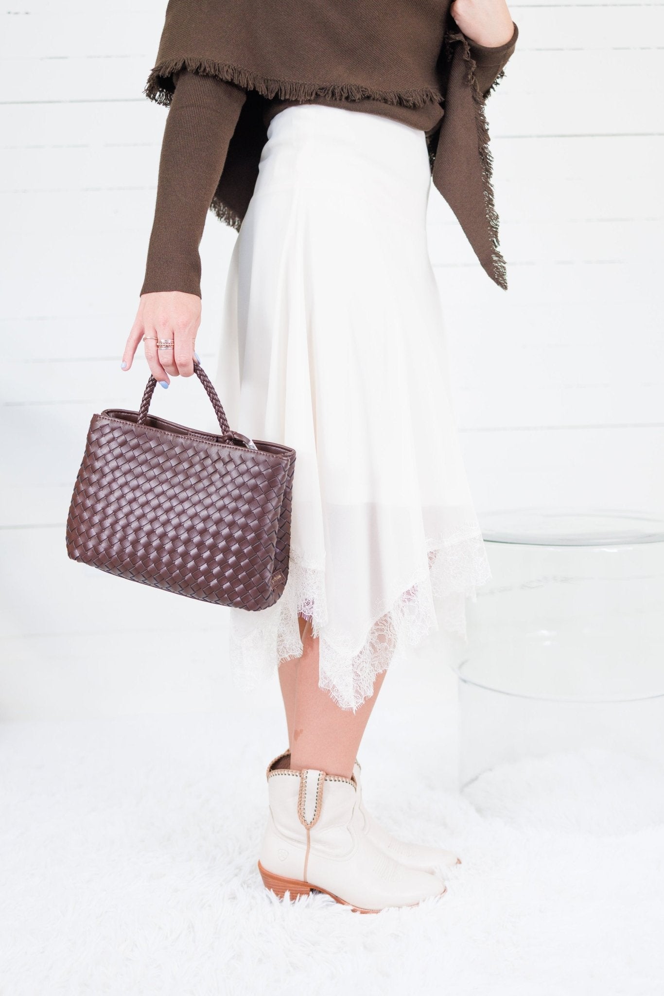 Martha Ivory + Lace Asymmetrical Slip Skirt Lucy Paris
