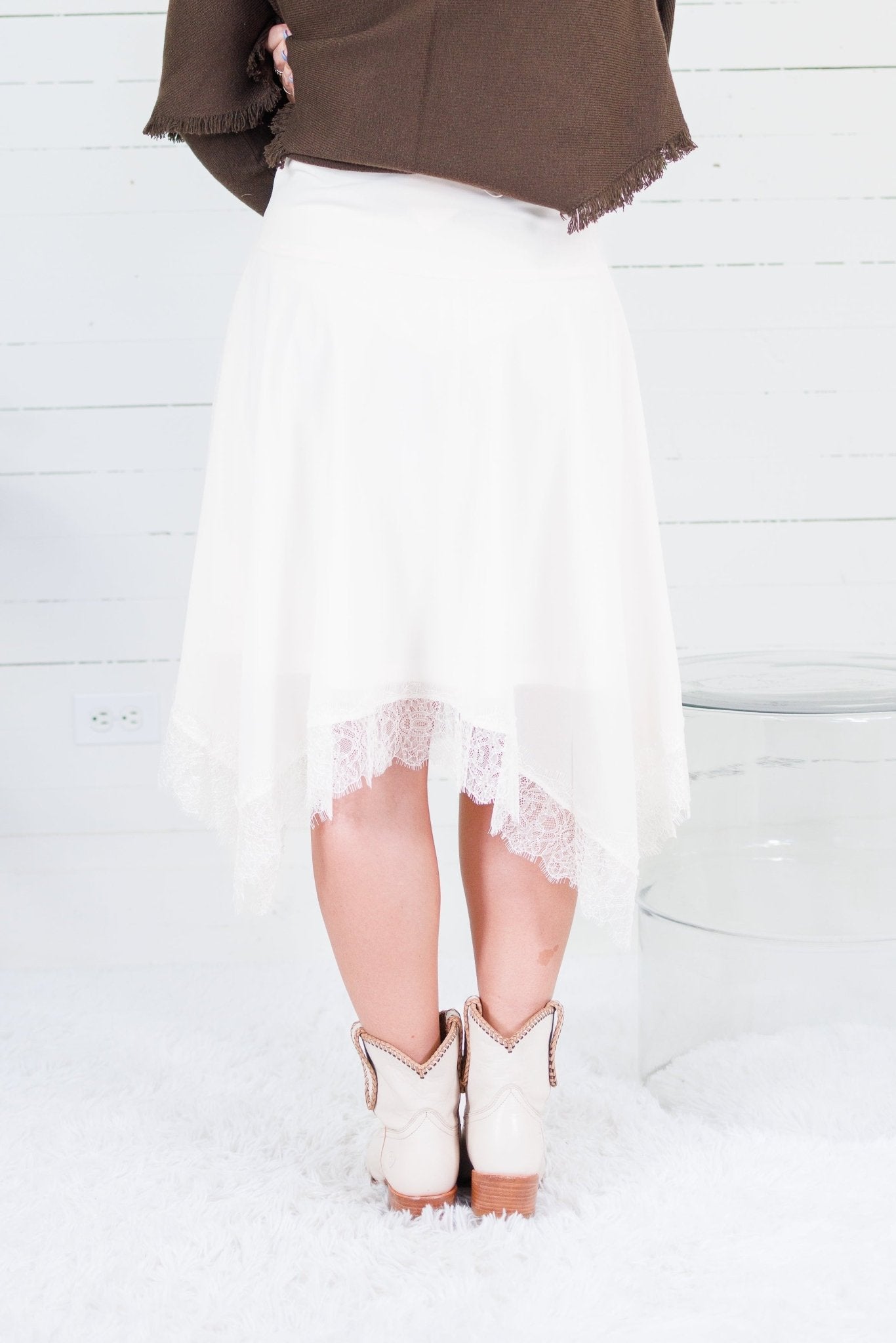 Martha Ivory + Lace Asymmetrical Slip Skirt Lucy Paris