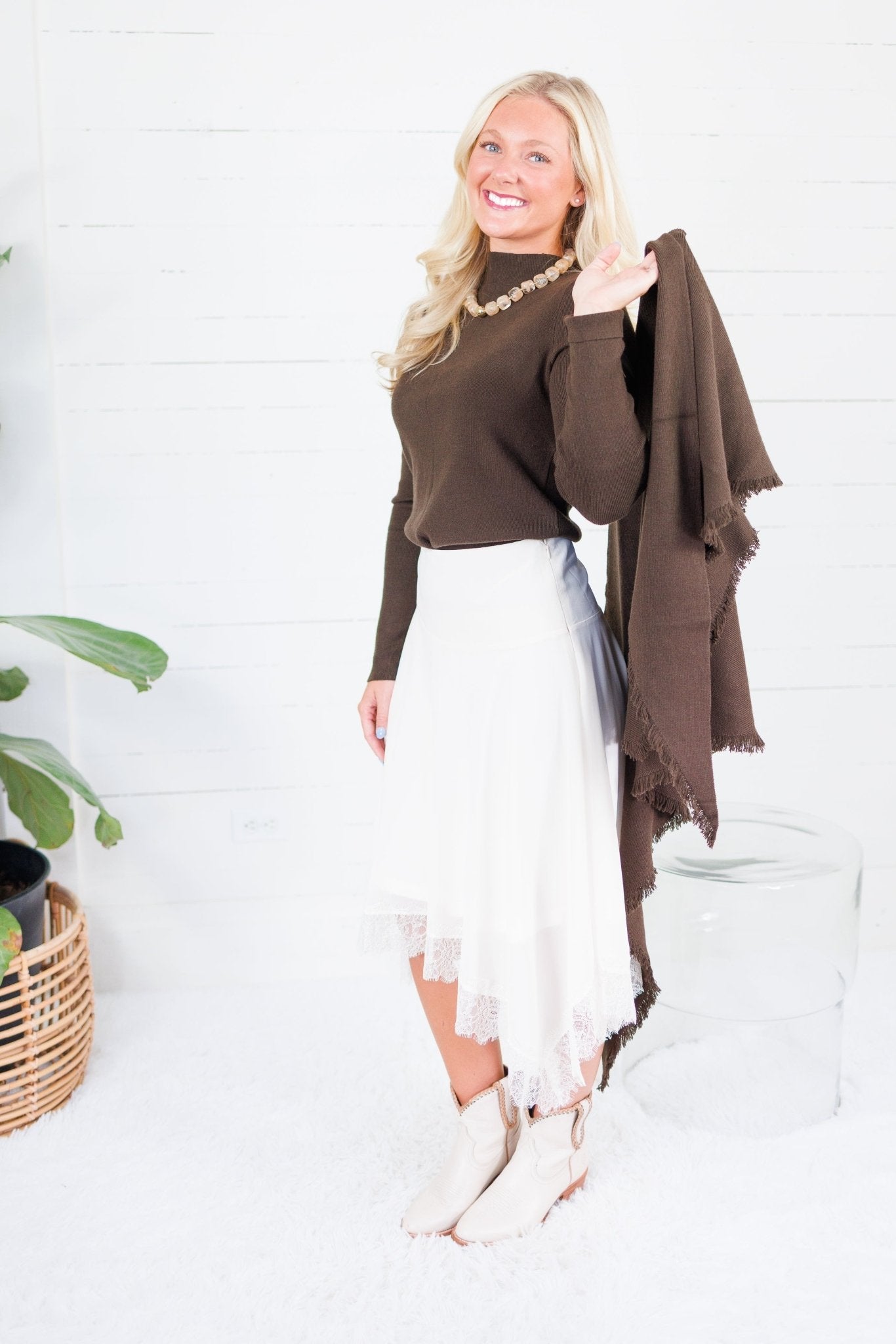 Martha Ivory + Lace Asymmetrical Slip Skirt Lucy Paris