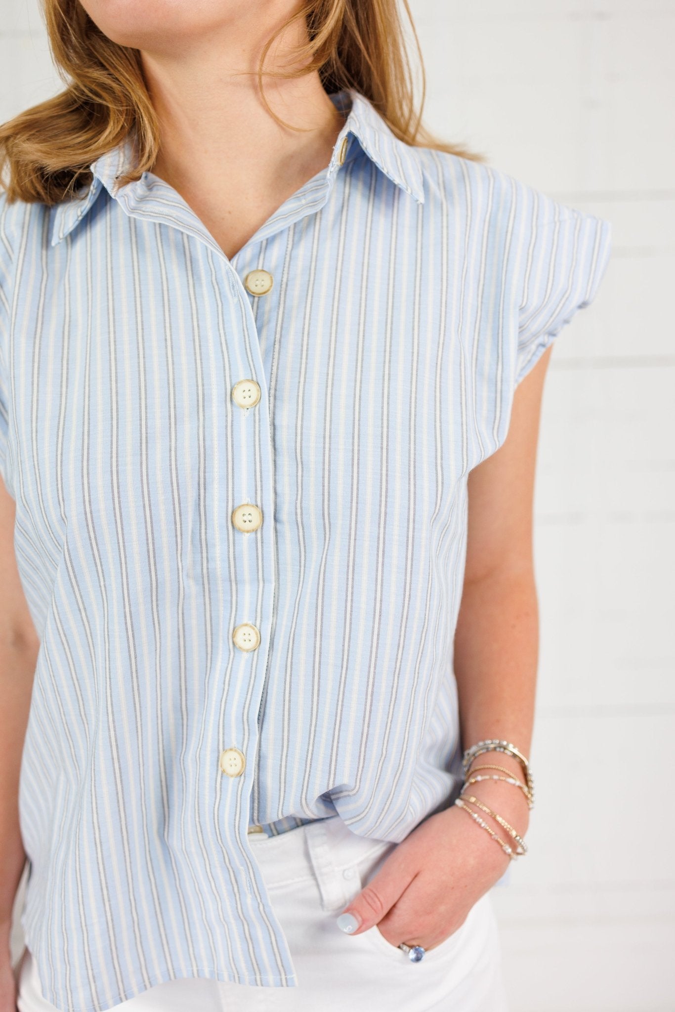 Martha Menswear Blue Stripe Top Karlie