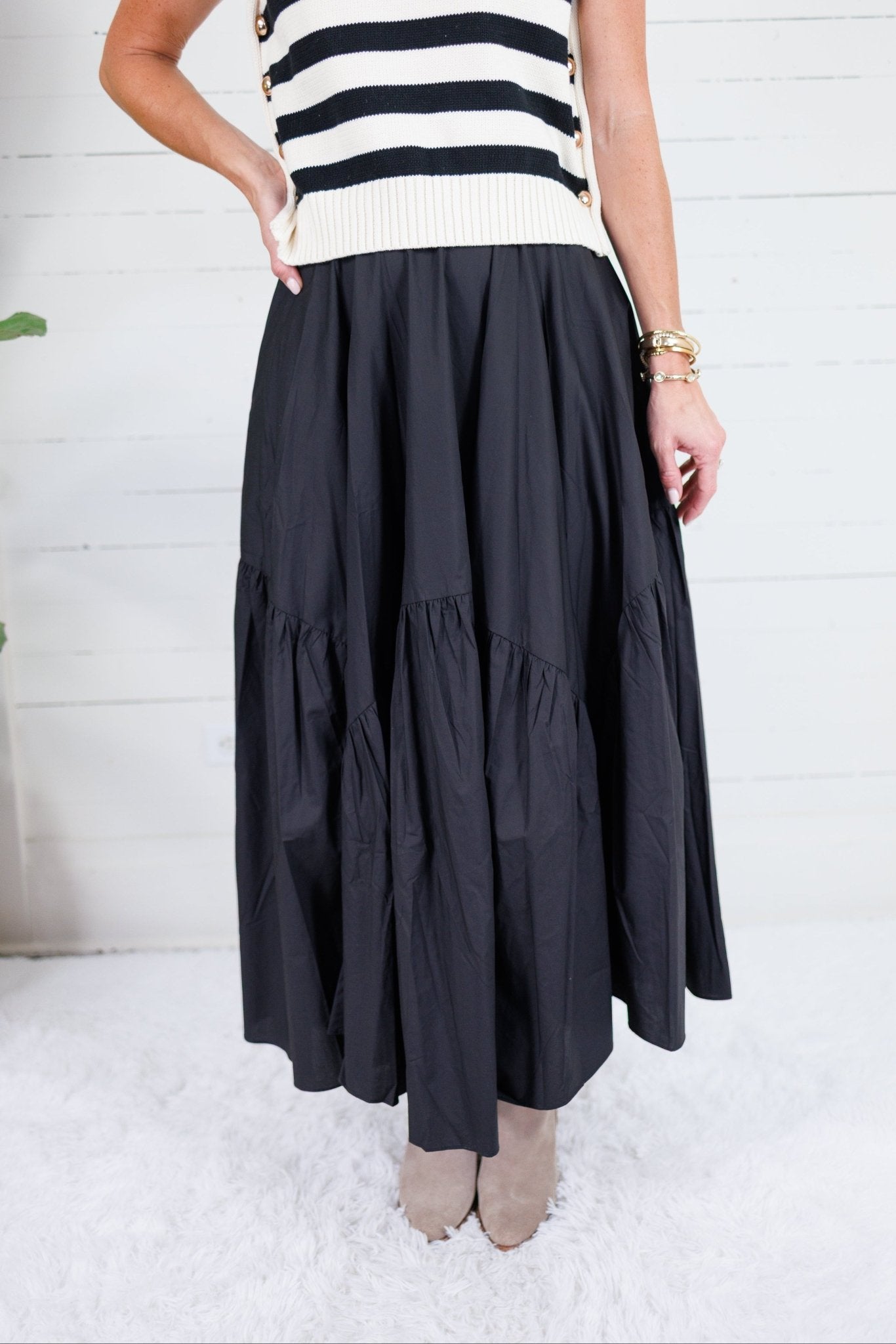 Marty Black Asymmetrical Tiered Maxi Skirt Pinch