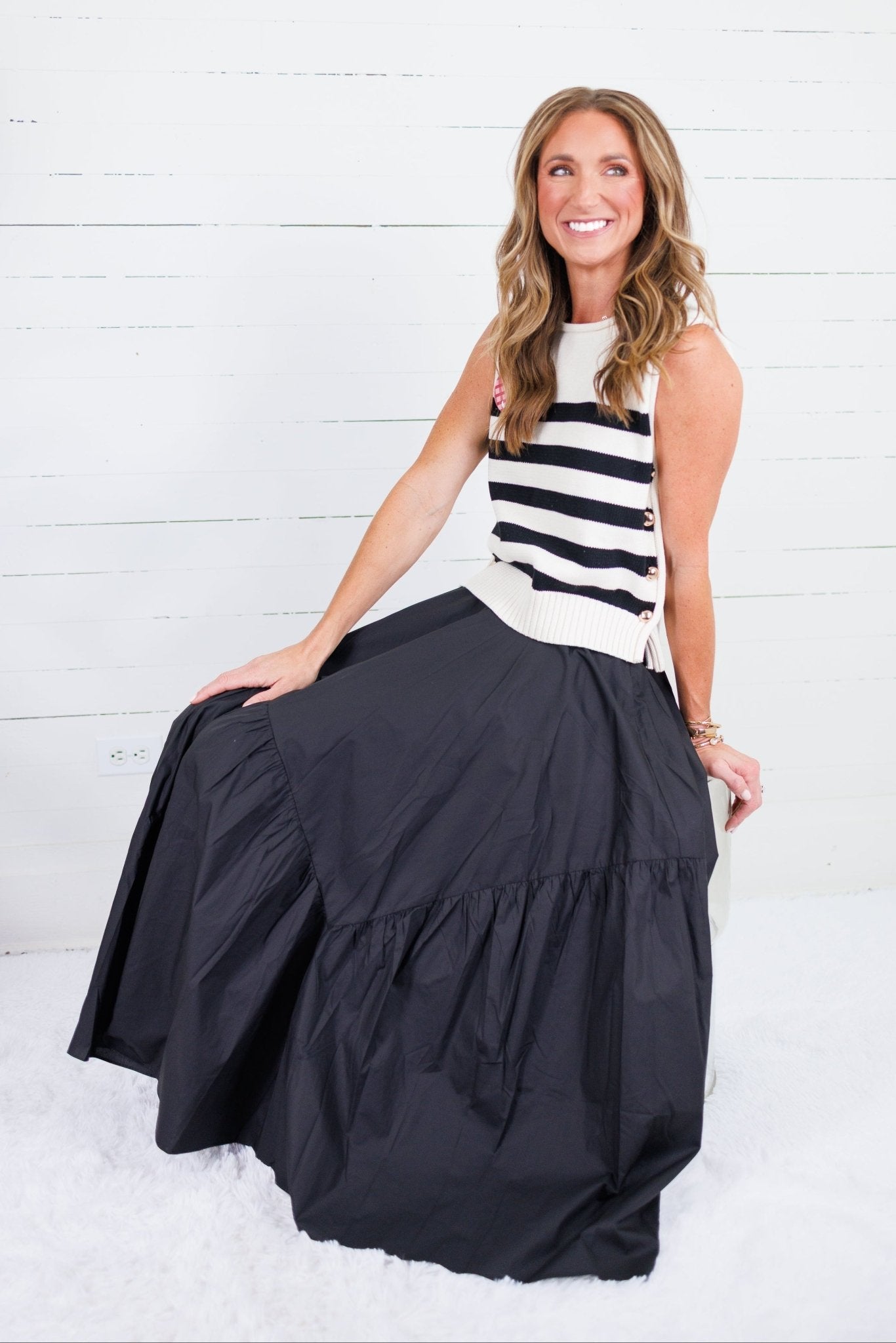 Marty Black Asymmetrical Tiered Maxi Skirt Pinch