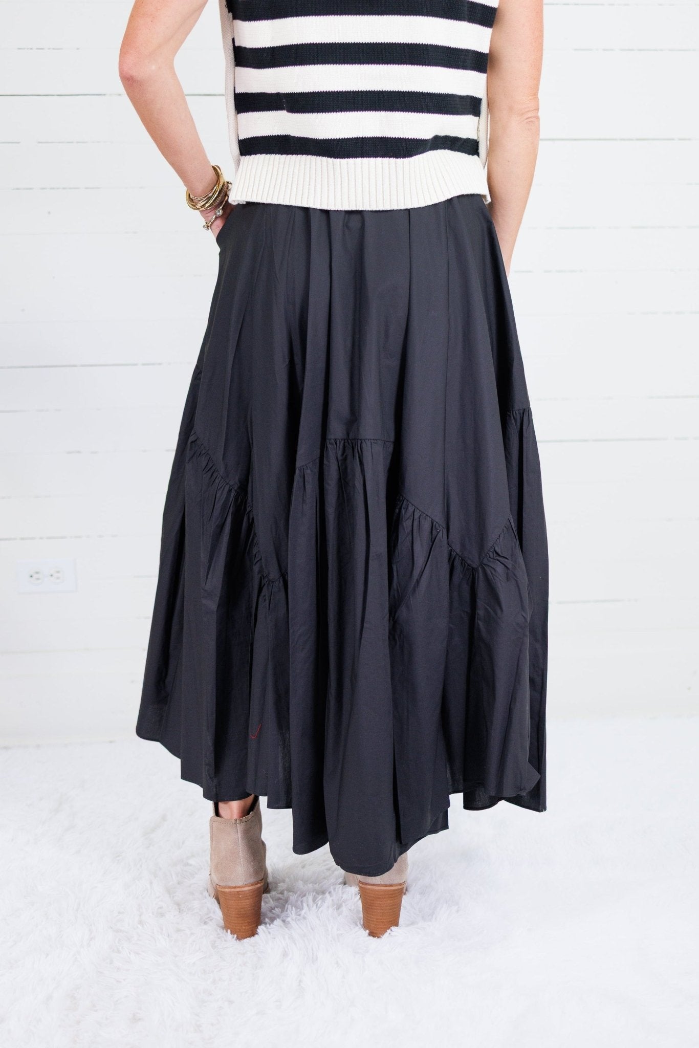 Marty Black Asymmetrical Tiered Maxi Skirt Pinch