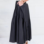 Marty Black Asymmetrical Tiered Maxi Skirt Pinch