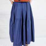 Marty Deep Navy Asymmetrical Tiered Maxi Skirt Pinch