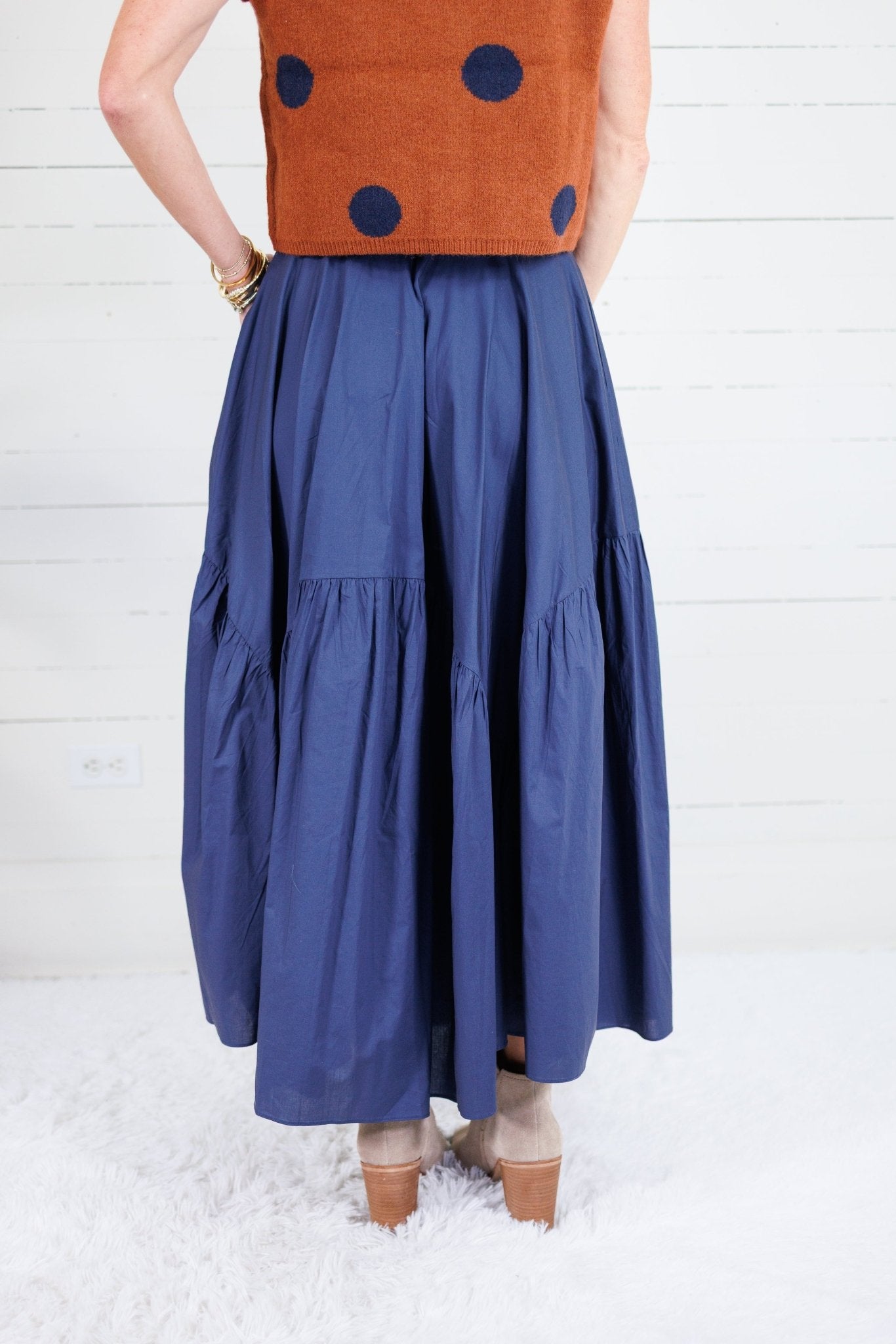 Marty Deep Navy Asymmetrical Tiered Maxi Skirt Pinch