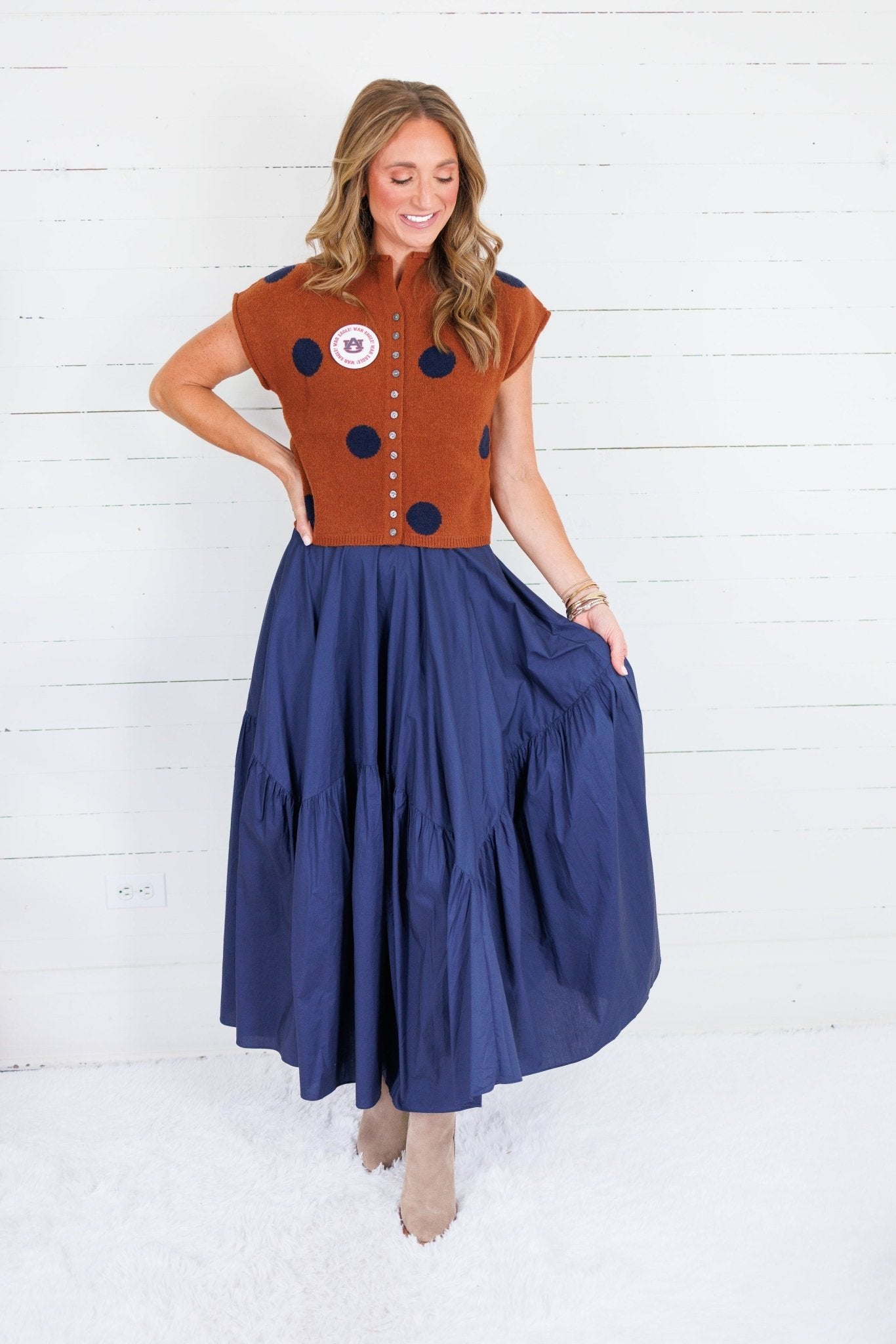 Marty Deep Navy Asymmetrical Tiered Maxi Skirt Pinch