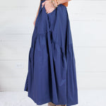 Marty Deep Navy Asymmetrical Tiered Maxi Skirt Pinch