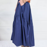 Marty Deep Navy Asymmetrical Tiered Maxi Skirt Pinch