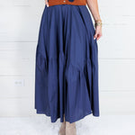 Marty Deep Navy Asymmetrical Tiered Maxi Skirt Pinch