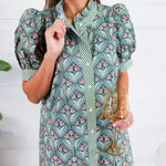 Marty Pine Green + Gingham Trim Maxi Dress Entro