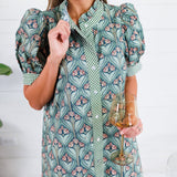 Marty Pine Green + Gingham Trim Maxi Dress Entro