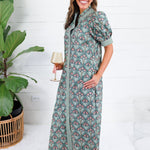 Marty Pine Green + Gingham Trim Maxi Dress Entro