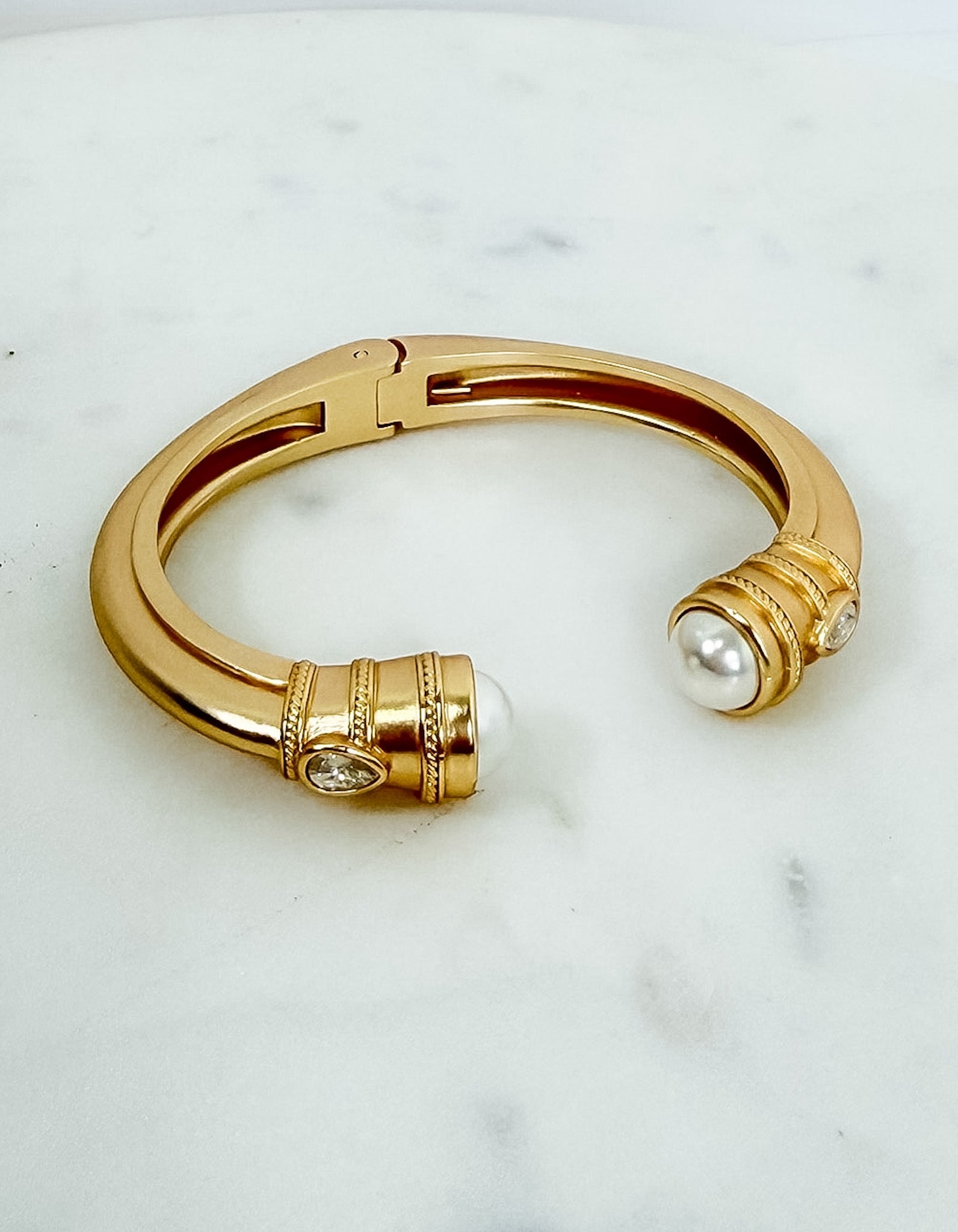 Matte Gold + Stone Hinged Bangle Bracelet - A3 Accessories - Jewelry - Clover + Bee