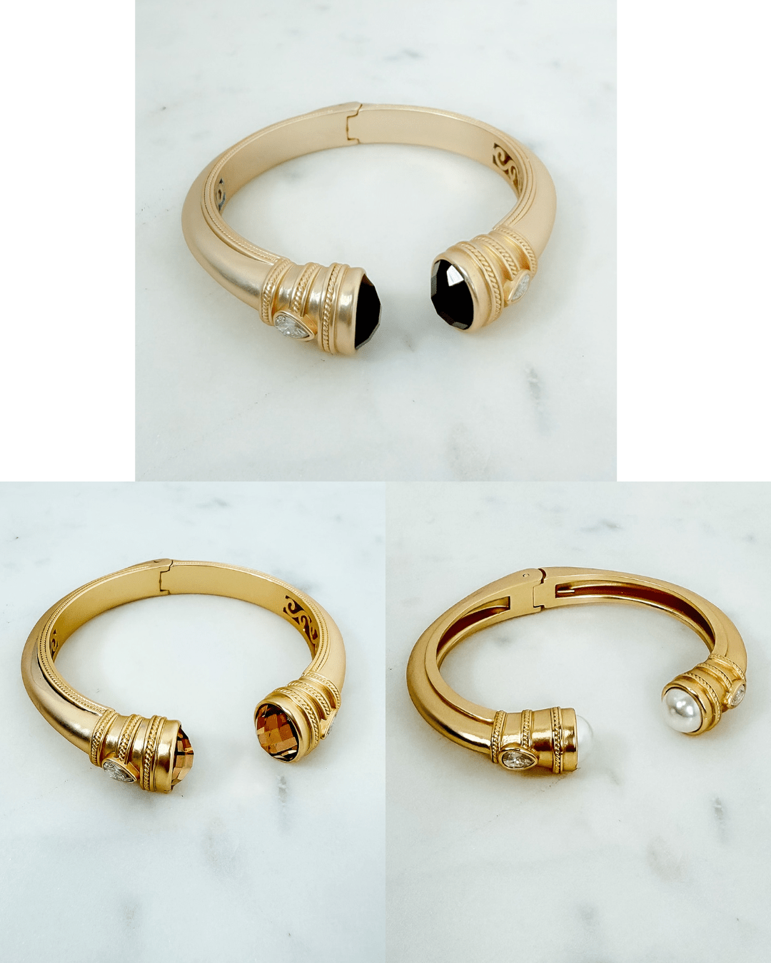 Matte Gold + Stone Hinged Bangle Bracelet - A3 Accessories - Jewelry - Clover + Bee