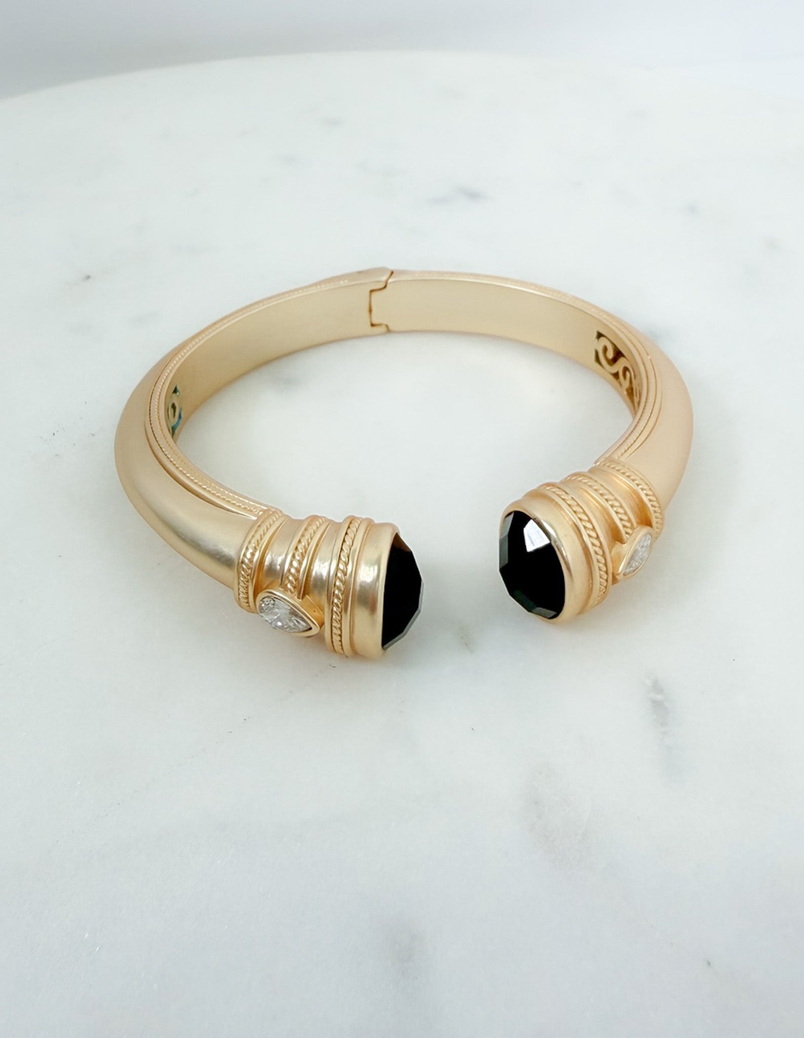 Matte Gold + Stone Hinged Bangle Bracelet - A3 Accessories - Jewelry - Clover + Bee