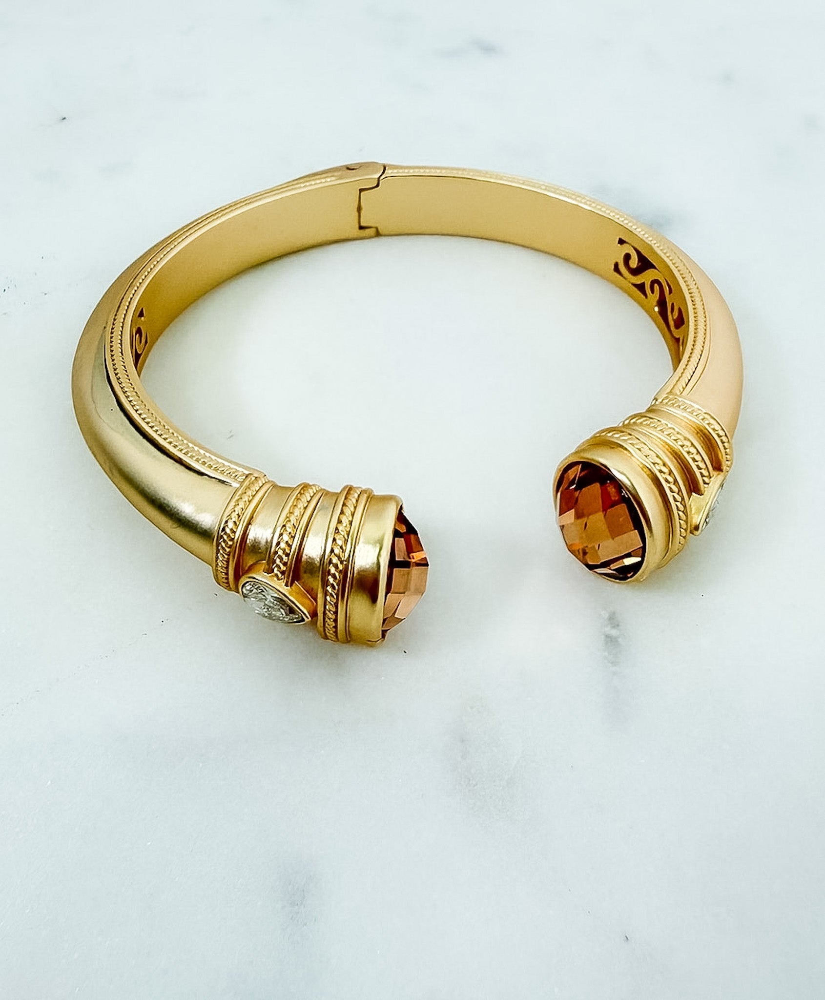 Matte Gold + Stone Hinged Bangle Bracelet - A3 Accessories - Jewelry - Clover + Bee