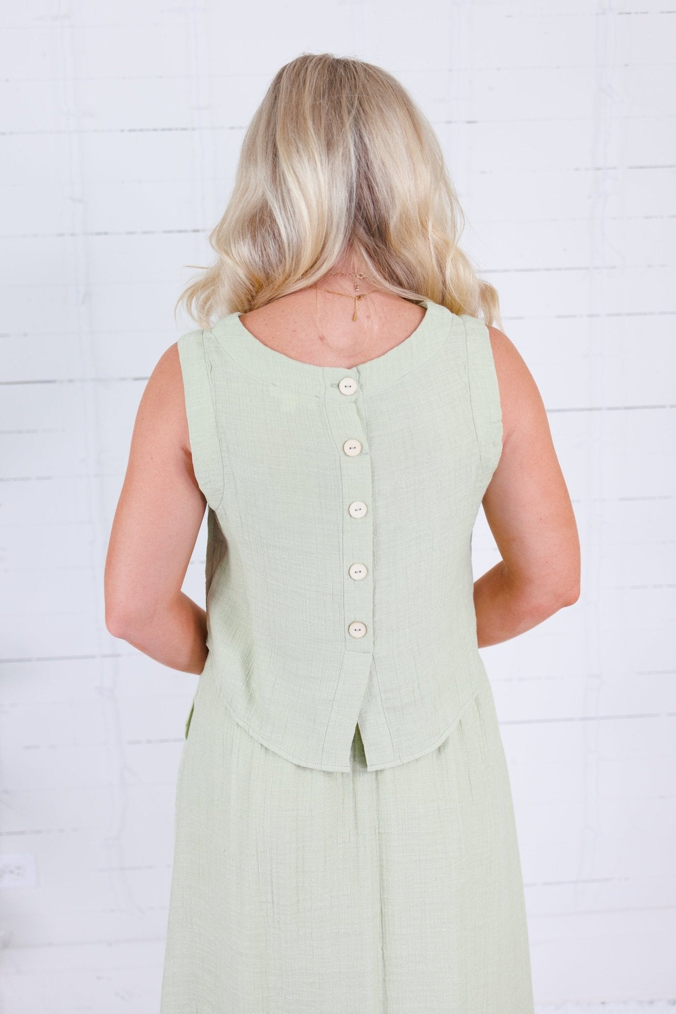 Maude Light Olive Button Back Top Blu Pepper