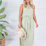 Maude Light Olive Button Back Top Blu Pepper