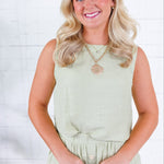Maude Light Olive Button Back Top Blu Pepper