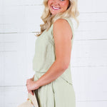 Maude Light Olive Button Back Top Blu Pepper