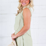 Maude Light Olive Button Back Top Blu Pepper