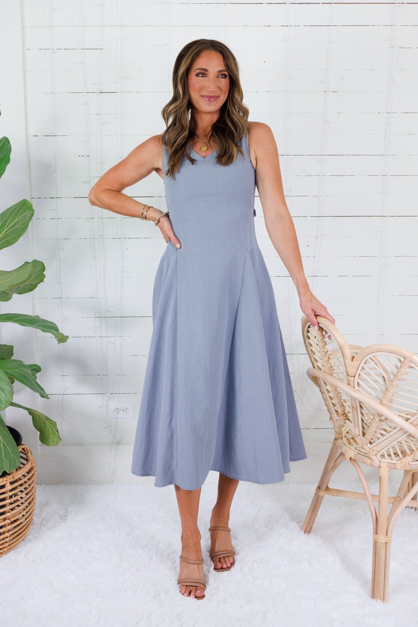Maureen Stone Grey Midi Dress Elle Grey