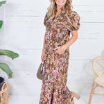 Mavalene Brown Floral Eyelet Maxi Dress