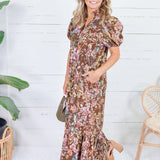 Mavalene Brown Floral Eyelet Maxi Dress