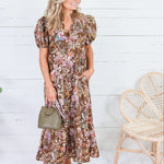 Mavalene Brown Floral Eyelet Maxi Dress