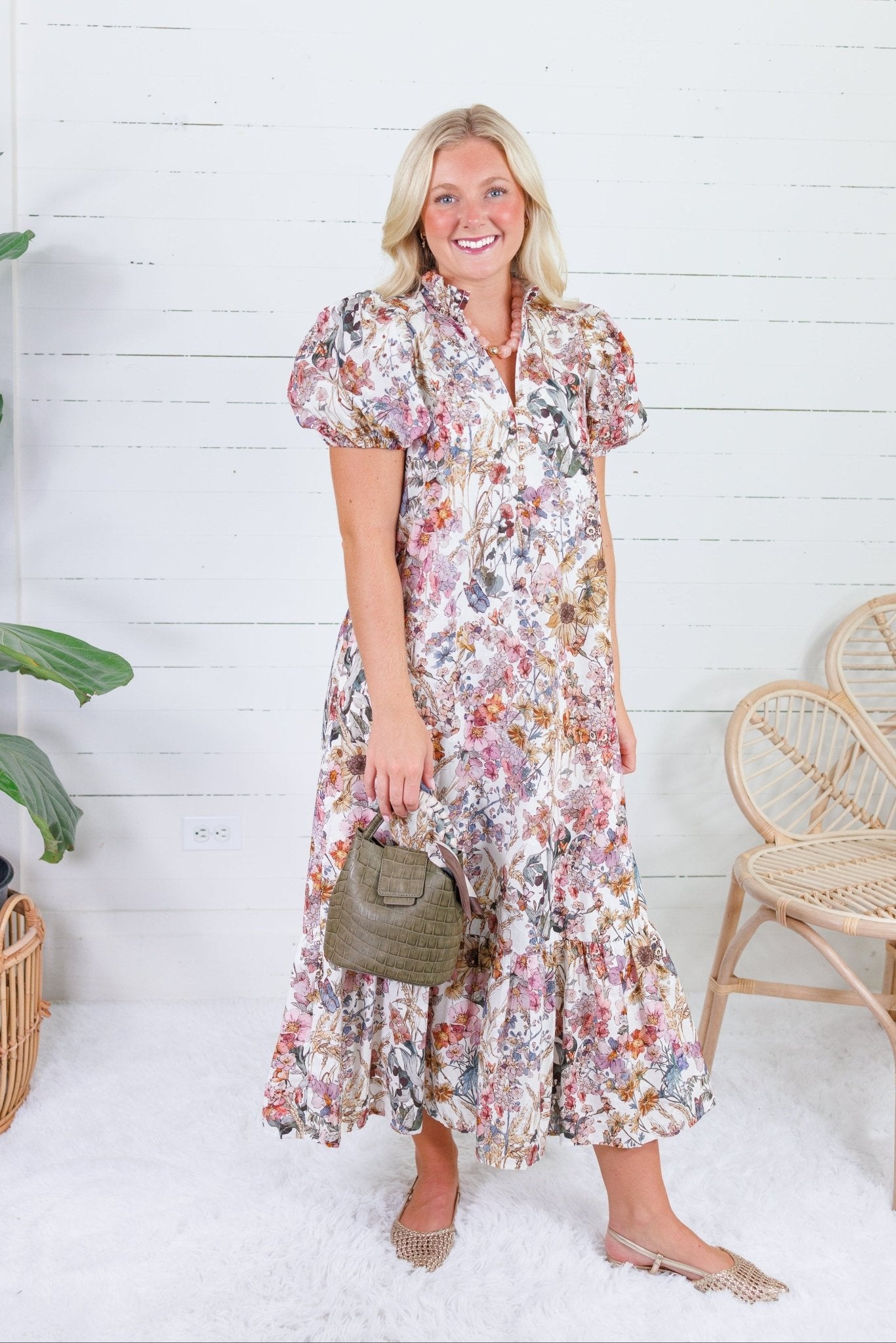Mavalene Cream Floral Eyelet Maxi Dress
