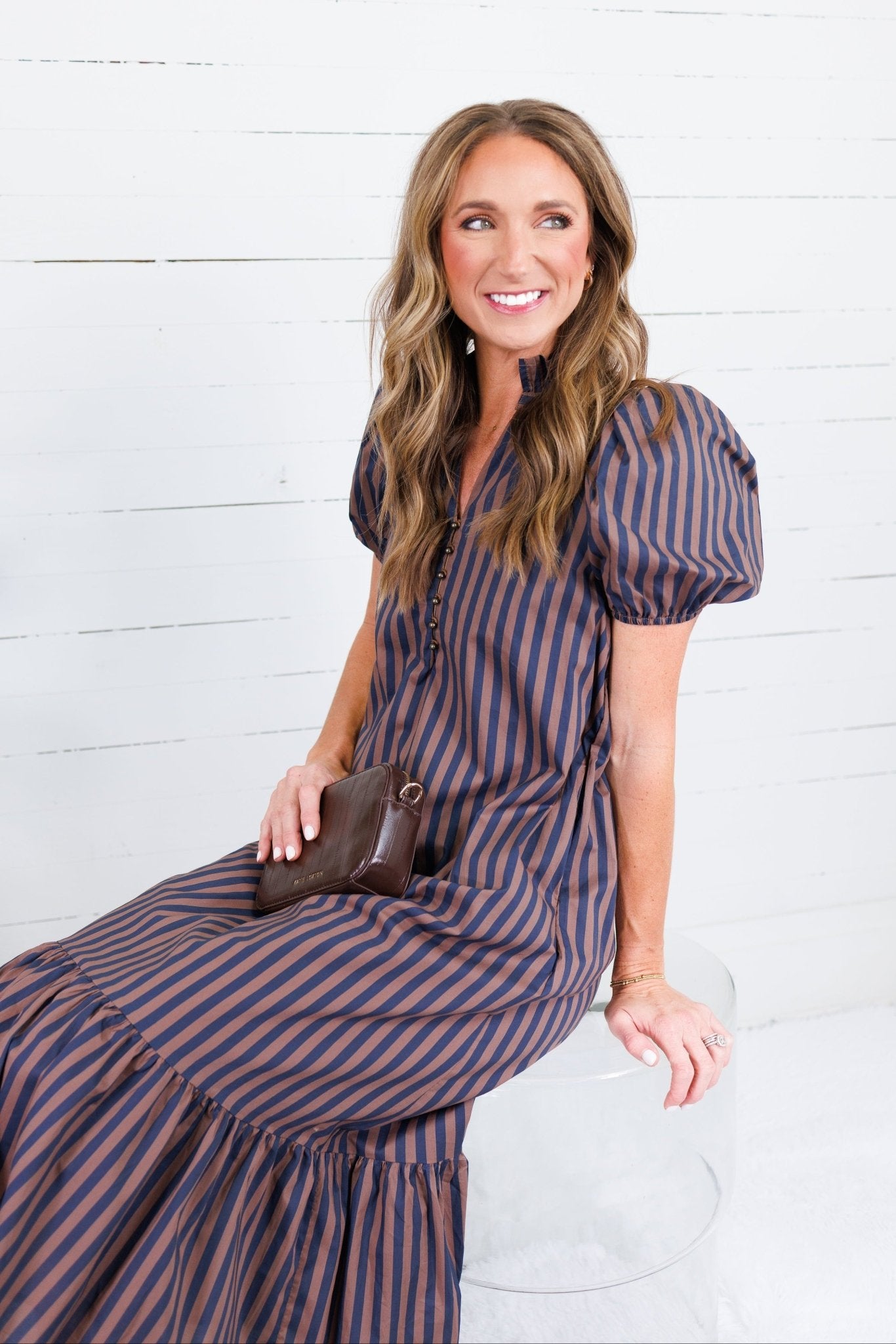 Mavalene Ink + Cocoa Bean Stripe Maxi Dress Entro